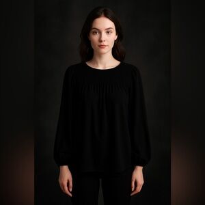 Adrianna Papell Black Smocked Crepe Blouse M – Goth Grunge Boho Dark Feminine